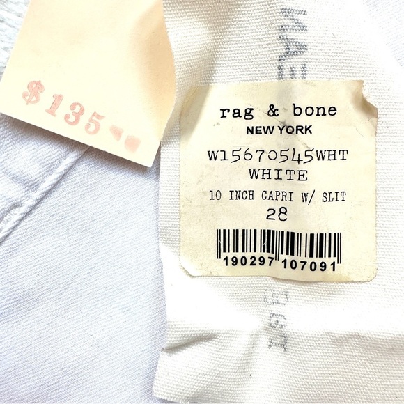 NWT $135 Rag & Bone 10 Inch Capri Jeans with Slit in White 28 - Picture 7 of 14
